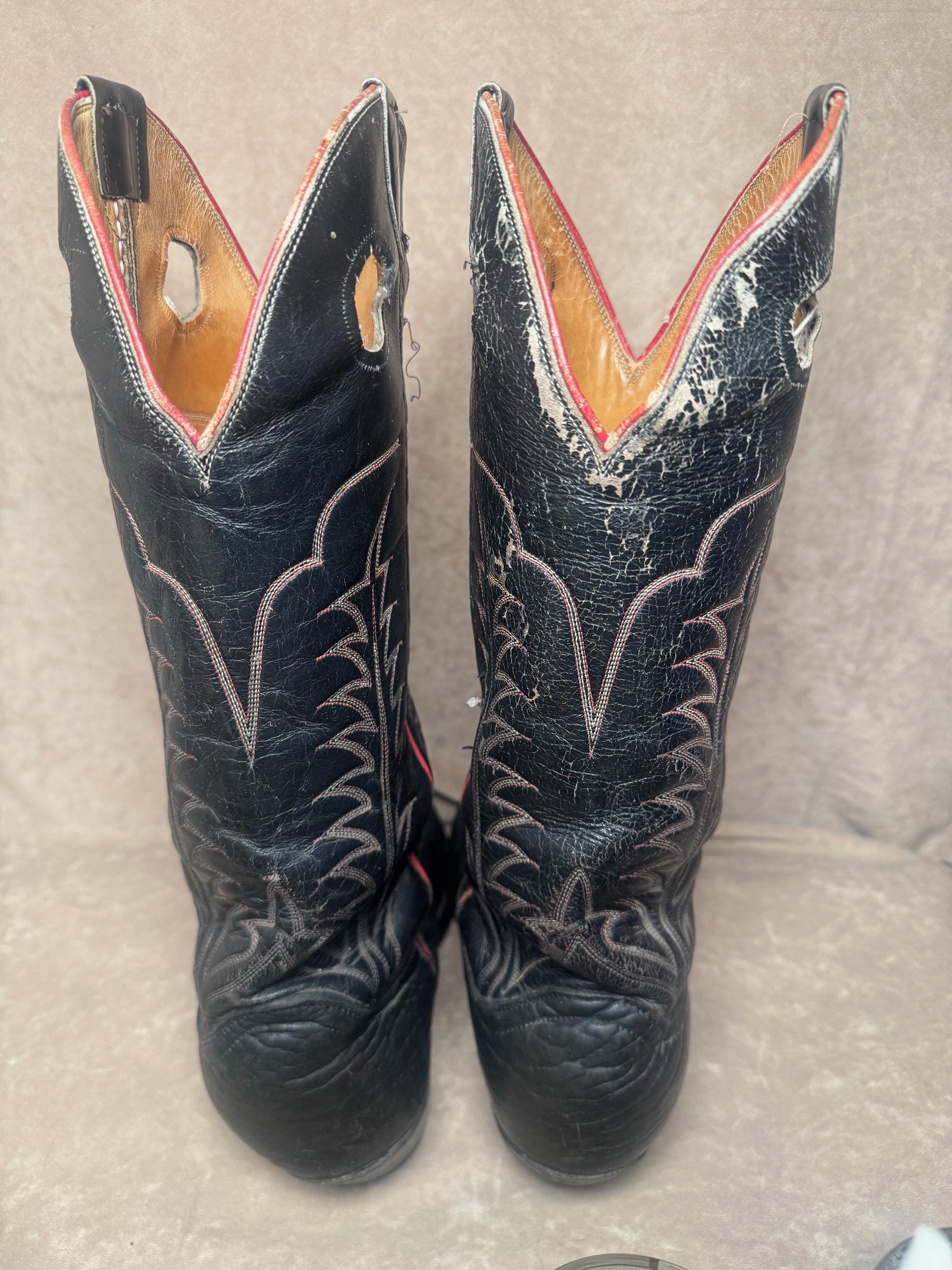 Vintage 1980s Tony Lama Men's Western Leather Boots Black/red
