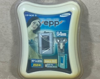 Vintage Early 00s Samsung Yepp YP-N30S 64mb Digital Audio Player with Voice Recorder & Ear Buds Sealed New in Box