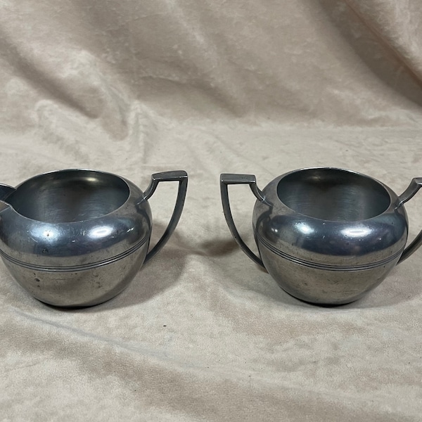 Vintage RH Macy & Co Solid Pewter 3087 Creamer and Sugar Bowl Coffee Set Tea Set