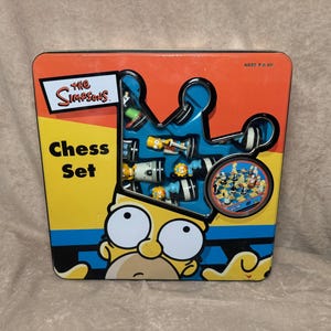 Vintage 1998 The Simpsons Collectors 3D Chess Set Tin Double Gameboard