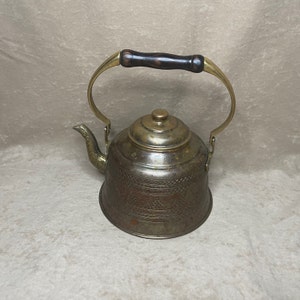 Vintage Copperbull Istanbul Solid Heavy Copper Engraved Brass Tea Kettle with Handle