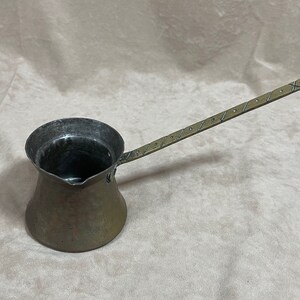 Vintage Hammered Copper Turkish Coffee Pot with Stamped Detail on Handle
