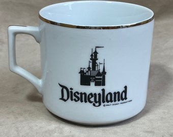 Vintage 1970s Walt Disney Productions Disneyland Coffee Mug with Gold Rim Made in Japan