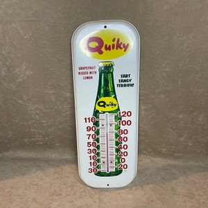 Vintage 1960s Quiky Grapefruit Soda Metal Thermometer **LIKE NEW**