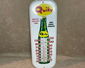 Vintage 1960s Quiky Grapefruit Soda Metal Thermometer **LIKE NEW**