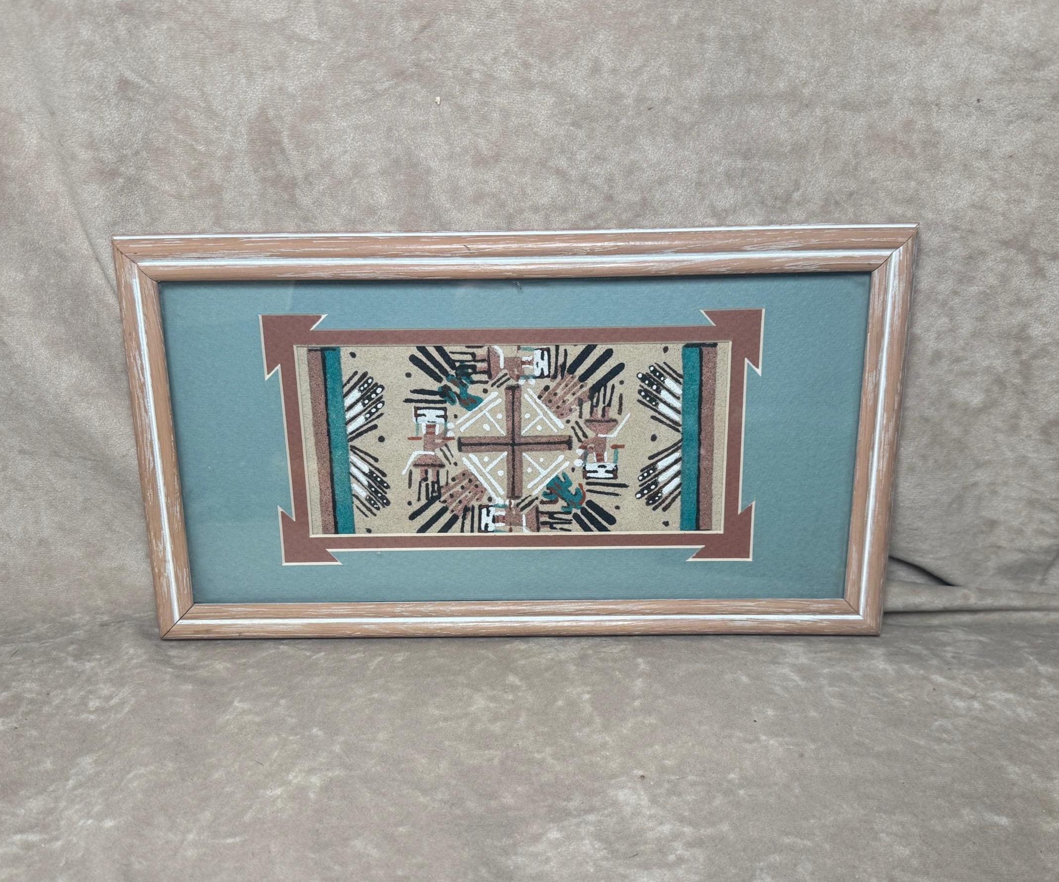 Vintage 1990s Framed/matted Native American Navajo Sand Painting