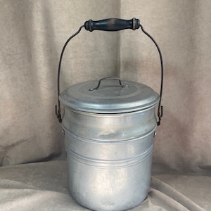 Vintage 1950s Aluminum Medium Double Boiler (?)/Pots with Wood Swing Handle
