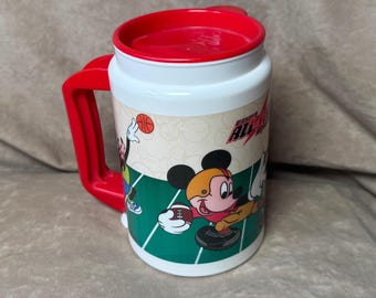 Vintage 2000s Walt Disney World All Star Sports Resort Whirley Thermal To Go Mug with Lid