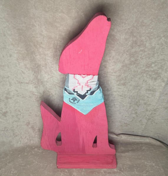 Vintage 1990s Handmade Wood Southwest Art Medium Size Pink Coyote