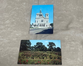 Vintage 1960s Minneapolis Minnesota (2) Unused Like New Postcards with Magnificent Rose Gardens and Basilica of St. Mary