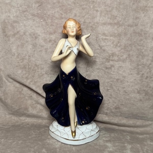 Vintage Antique 1930s Royal Dux Czechoslovakia Porcelain Woman Dancing Figurine