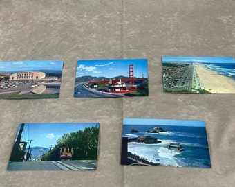 Vintage Unused 1960s San Francisco (5) Post Cards Sky Tram Hyde Street Cable Car Cow Palace Round House SF Beach Like New