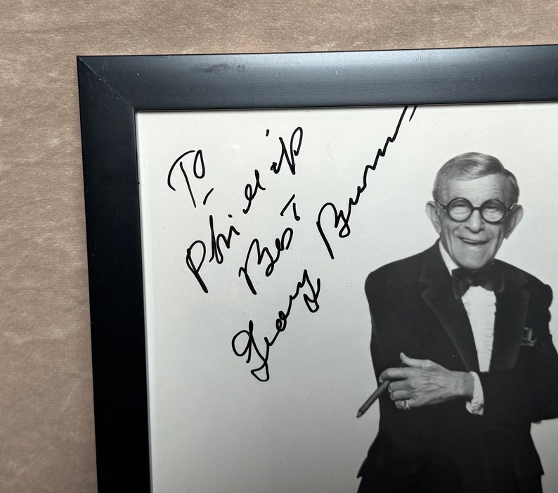 Vintage 1980s Signed & Framed George Burns 8x10 Photograph Old