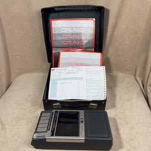 Vintage 1975 Craig J-101 Portable Cassette Recorder & Player with Sony F98 Microphone/Case, Earbud, and Storage Case