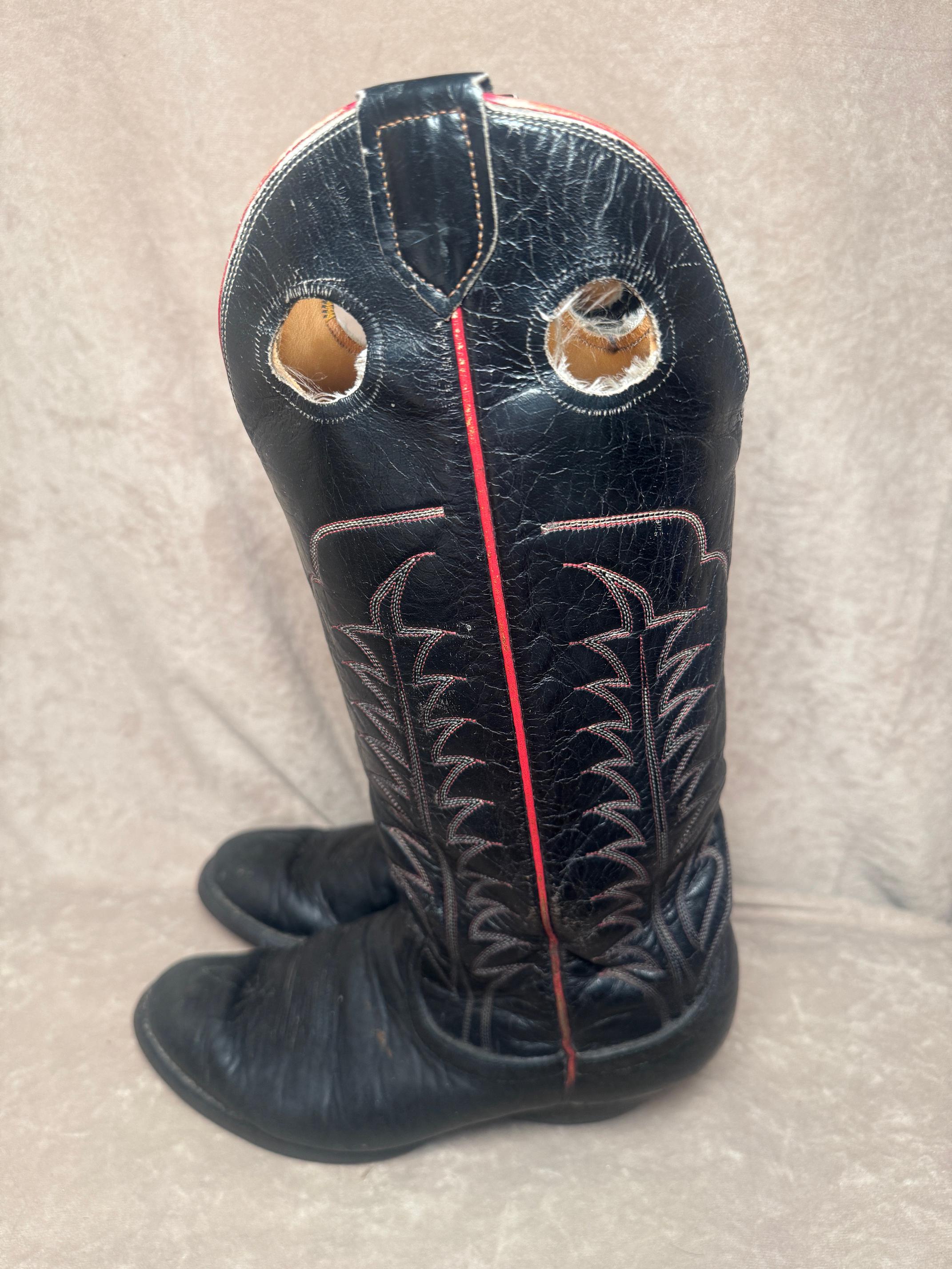 Vintage 1980s Tony Lama Men's Western Leather Boots Black/red