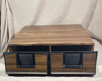 Vintage 1980s Wood 24 VHS Video Cassette Storage Drawer/Cabinet