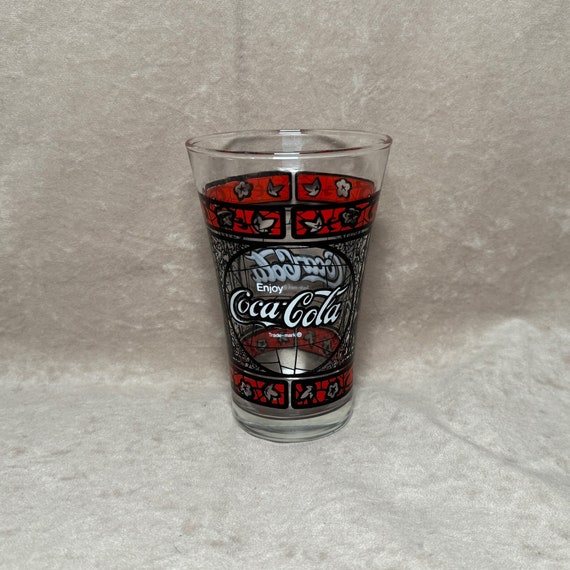 Vintage 1970s Coca Cola Coke Staines Glass Tiffany Style Red and