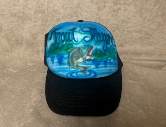 Vintage 1990s Custom Airbrushed Cobra Trucker Hat Trout Slyer Fishing Hat Trout Fishing