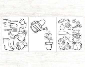 Garden Coloring Page printable PDF // learning about colors and tools