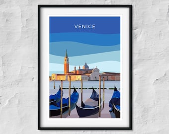 Venice travel poster, Gondola wall art, Venice Italy gifts, Gift for travelers, Colorful minimalist print, Venice Italy art, Italy travel