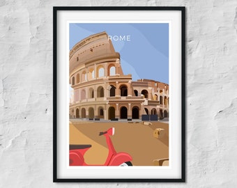 Colosseum art print, Rome travel poster, Italy travel gift, Italy travel poster, Gift for travelers, Colorful wall art, Modern wall decor