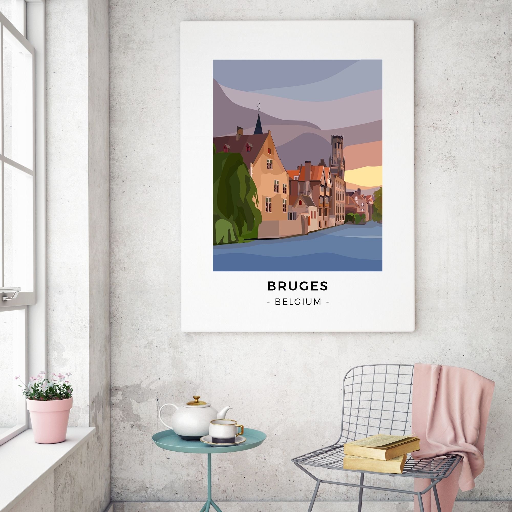 Bruges Poster Belgium Travel Poster of the Canals in Brugge Etsy