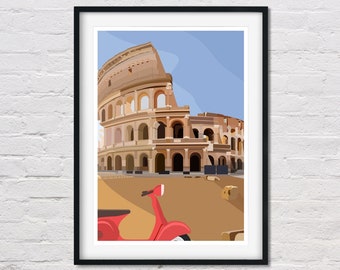 Colosseum of Rome poster, Rome travel print, Italy travel poster, Roman ruins painting, Rome Colosseum art print, Gift for travelers