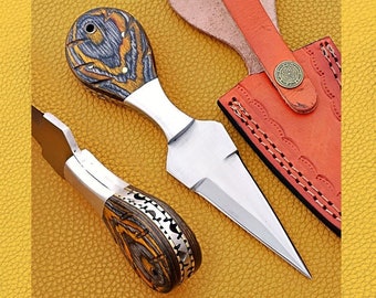AE#43  Custom Made D2 Steel Hunting DAGGER Knife With Beautiful Handle & Leather Sheath