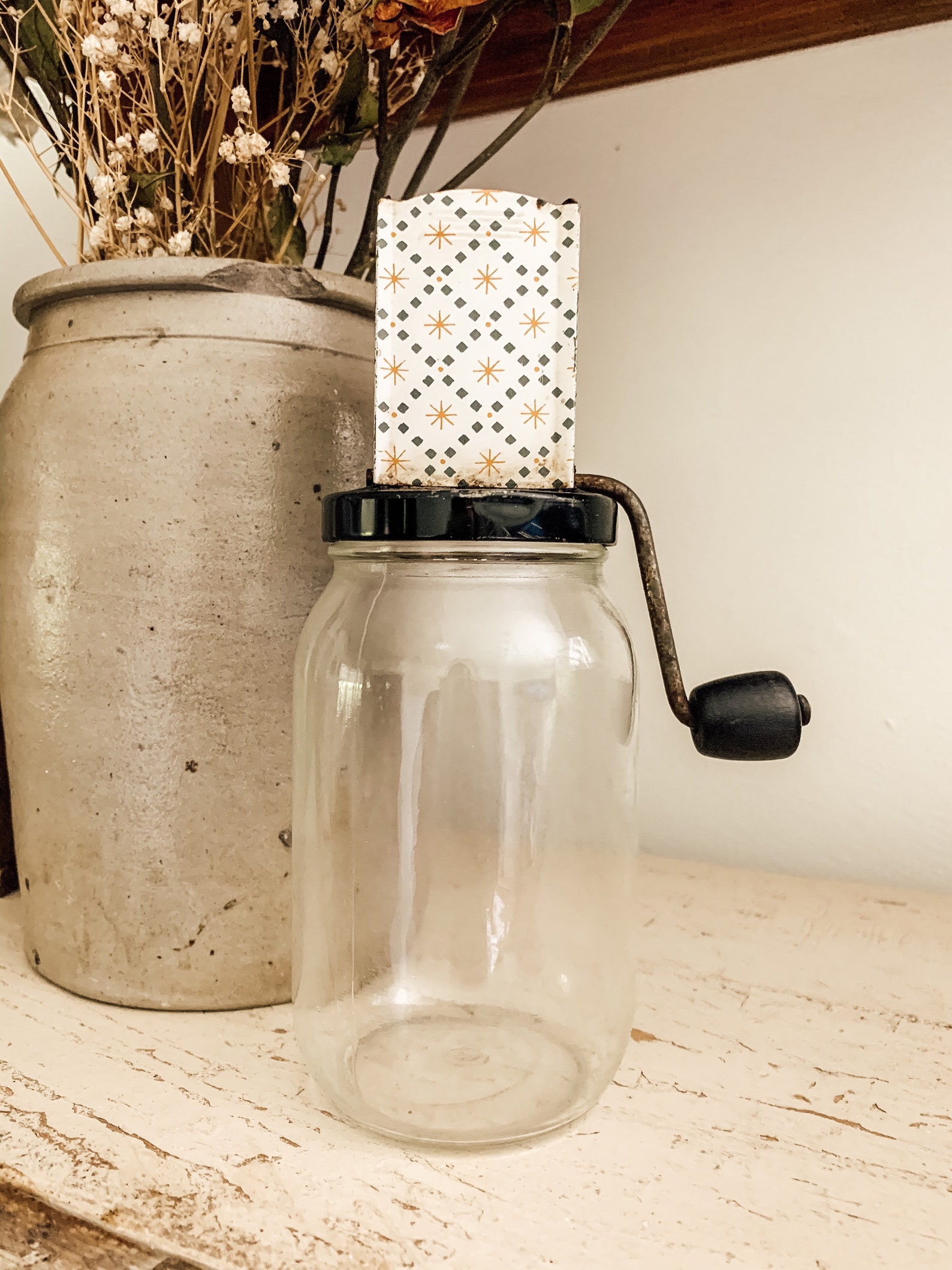 Vintage Nut Grinder Glass Nut Grinder Yellow and White Tin Etsy