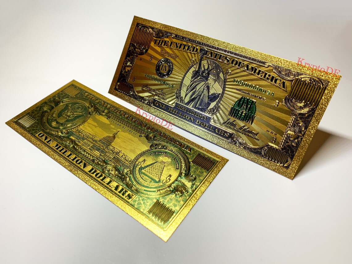 Gold plated 1000000 USD bill 1 million US Dollars very Etsy