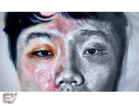 Light and Dark Figurative Abstract Mixed Media Drawing and Painting on Wood Panel Canvas