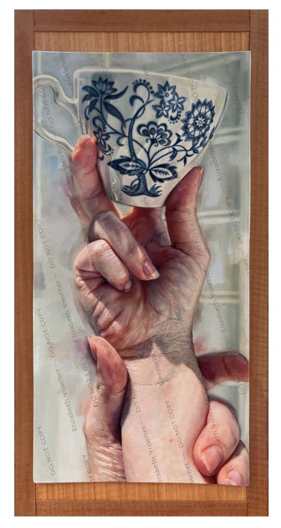 Blue Nordic Teacup Oil Painting on Wood Panel