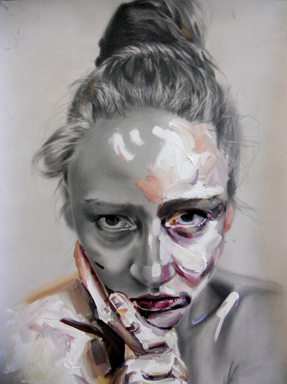 Split-Face Portrait Print: Oil Painting & Graphite Drawing (11 x 14 Inches)