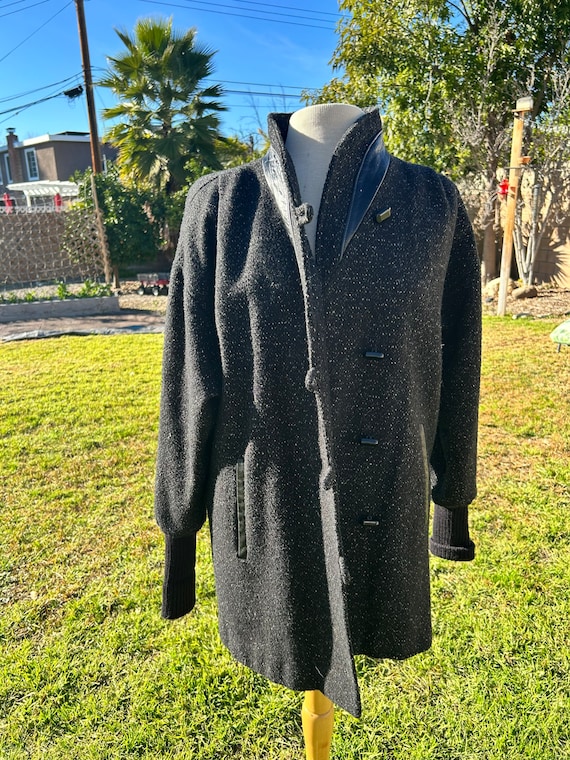 Vintage black jacket tweed with leather trim