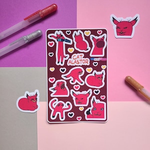 Hoja de pegatinas del gato Alastor / Pegatinas para portátil / Pegatinas kawaii / Pegatinas divertidas / Hotel Hazbin / Pegatina de gato / Meme de gato / Pegatina de gato pop / Pegatina de demonio