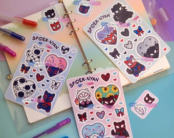 Hoja de pegatinas de Spider-Nyan: pegatinas kawaii para portátil
