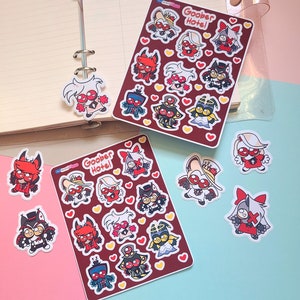 Hoja de pegatinas del hotel Goober / Pegatinas para portátil / Pegatinas kawaii / Pegatinas divertidas / Hotel Hazbin / Angel Dust / Lucifer / Vox / Pegatinas de Bujo