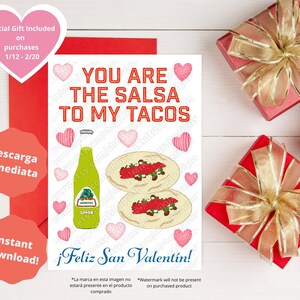 Tarjeta de San Valentin, Downloadable Funny Latino Valentine Card, Tacos y Jarritos, Tarjeta de amor, Carta de Amor, Spanish Valentine Card