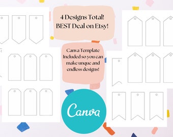 Printable Canva Standard tag template for ~2x4 inch tags, hang tag template, DIY gift tags, printable gift tags, Para Fiestas, Downloadable