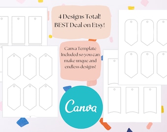 Printable Canva tag template, Shapes, for ~2x4 inch tags, hang tag template,  Para Fiestas, DIY gift tags, printable gift tags, Downloadable