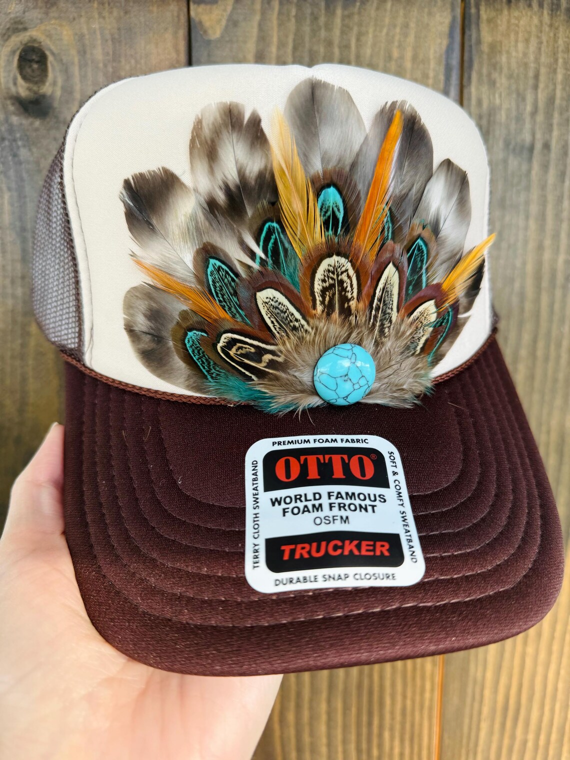New! Feather Trucker Cap / BROWN