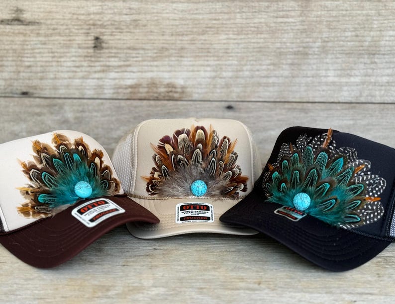 New! Feather Trucker Cap / BROWN main image 1