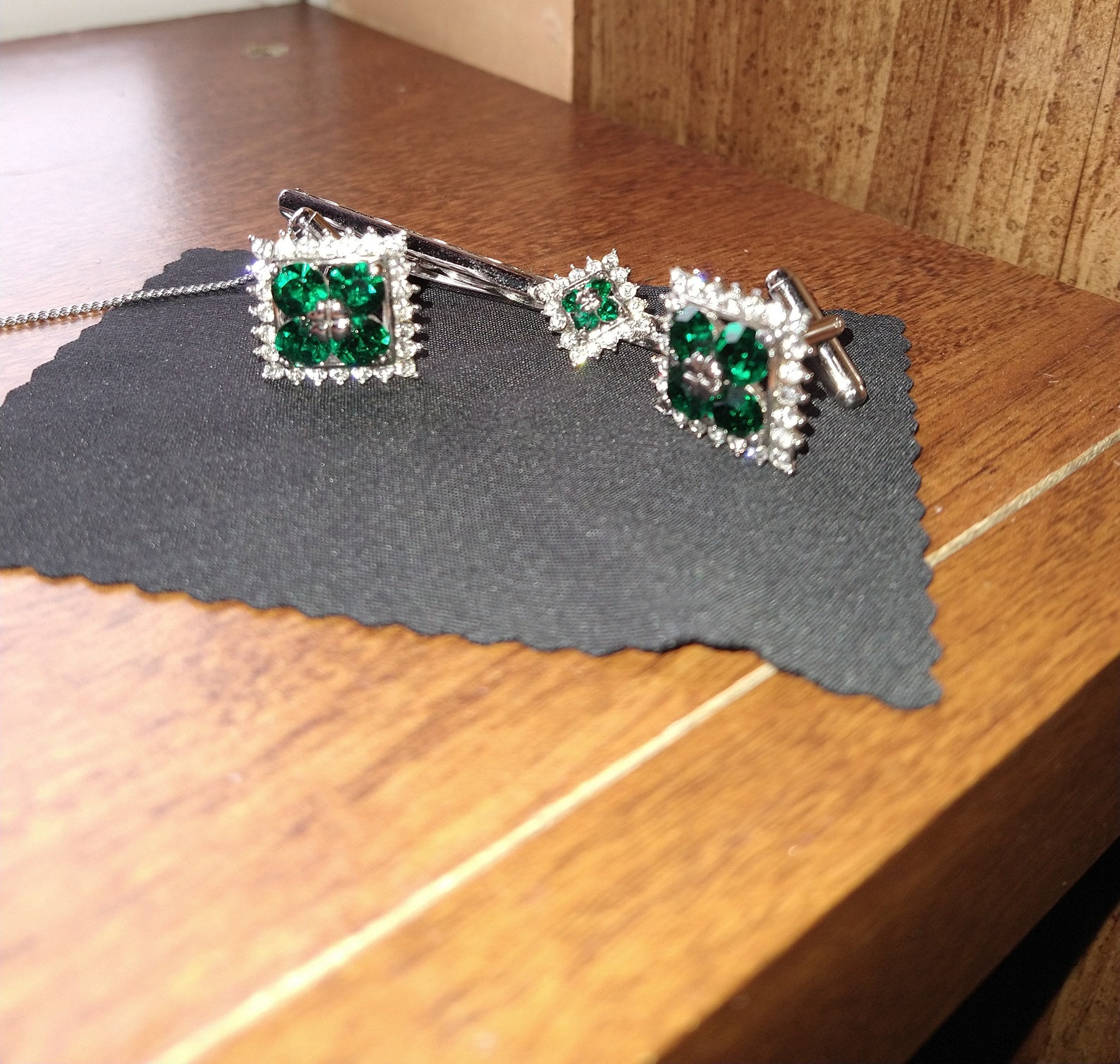 Emerald Green Tie Clip and Cufflinks Etsy