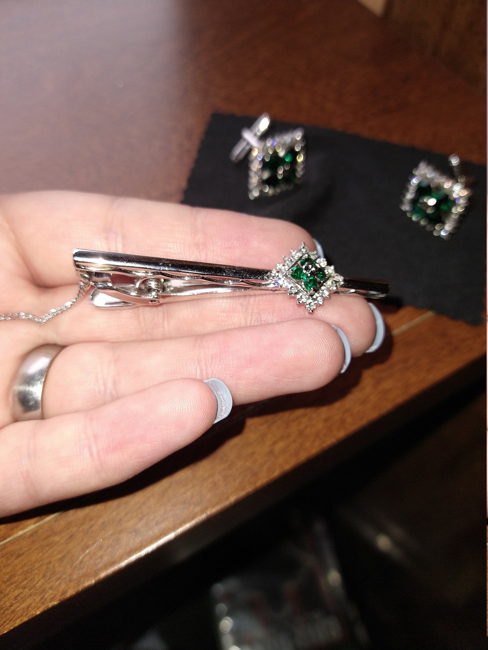 Emerald Green Tie Clip and Cufflinks Etsy