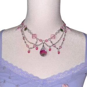 Rose Flower Necklace, Real Flower, Fairy Core, Flower Necklace ...
