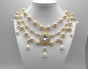 Pearl necklace, y2k, pixie, fairycore, layered pearl necklace, multilayered, coquette, choker necklace