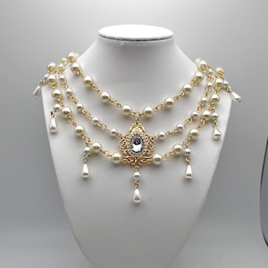 Collar de perlas, y2k, duendecillo, hada, collar de perlas en capas, multicapa, coqueta, gargantilla