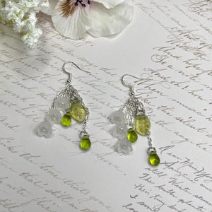 Lily of the valley earrings, botanical jewellery, lightweight, dainty white flower earrings, gift for her