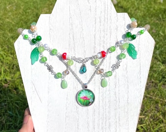 LIQUIDATION ! Collier fée nature, noyau de fée, grunge, collier en couches, pendentif fée, noyau cottage, collier champignon