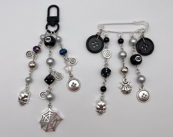Wybie keychain, safety pin keychain,  beaded keychain, charm keychain, beaded bracelet, charm bracelet, inspired, coraline